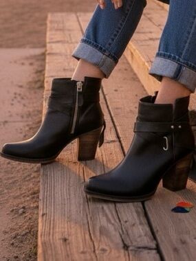 WISHBONE Moto Ankle Booties 3” Block Heels, Size 7